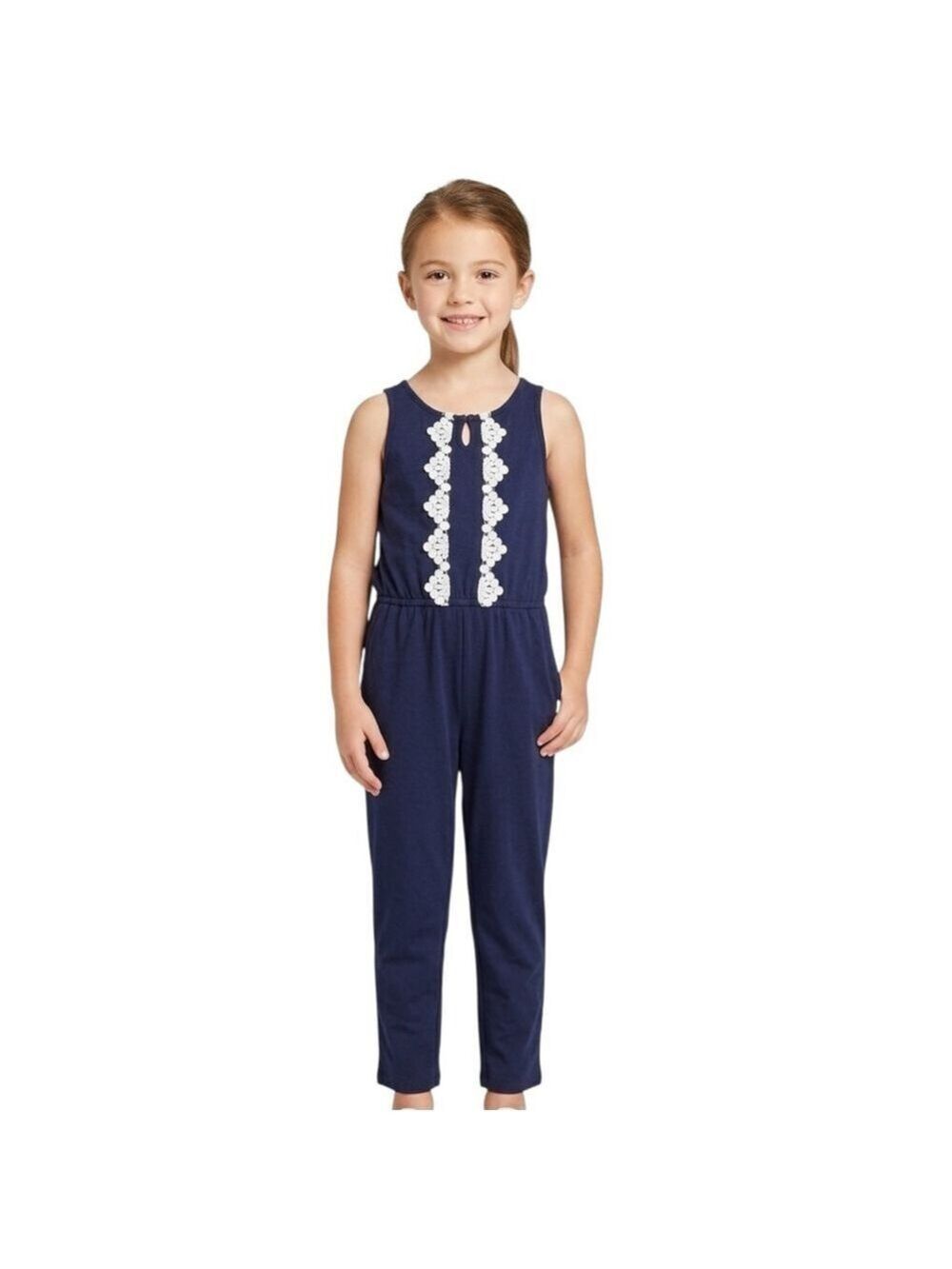 Janie and Jack Navy Jumpsuit White Lace Detail Sleeveless Size 6